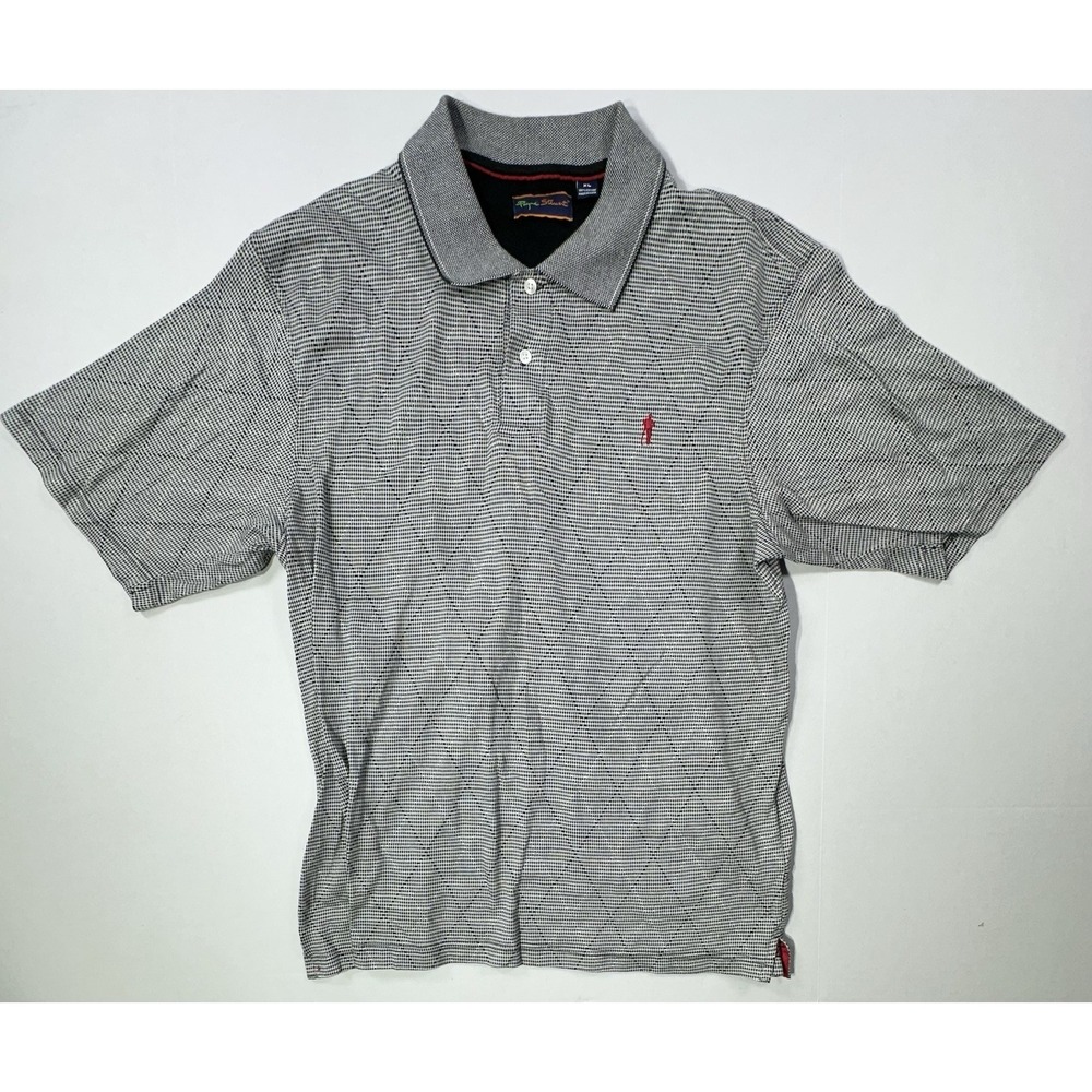 Payne Stewart Men's XL Polo Shirt Black White Micro Check Golf Casual Vintage